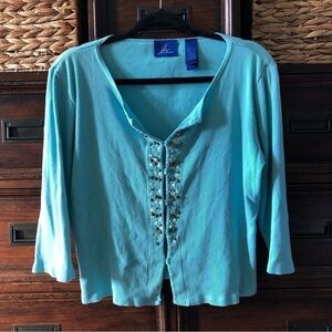 J.H. Collectibles 2pc. teal rib knit cardigan sweater set in size L